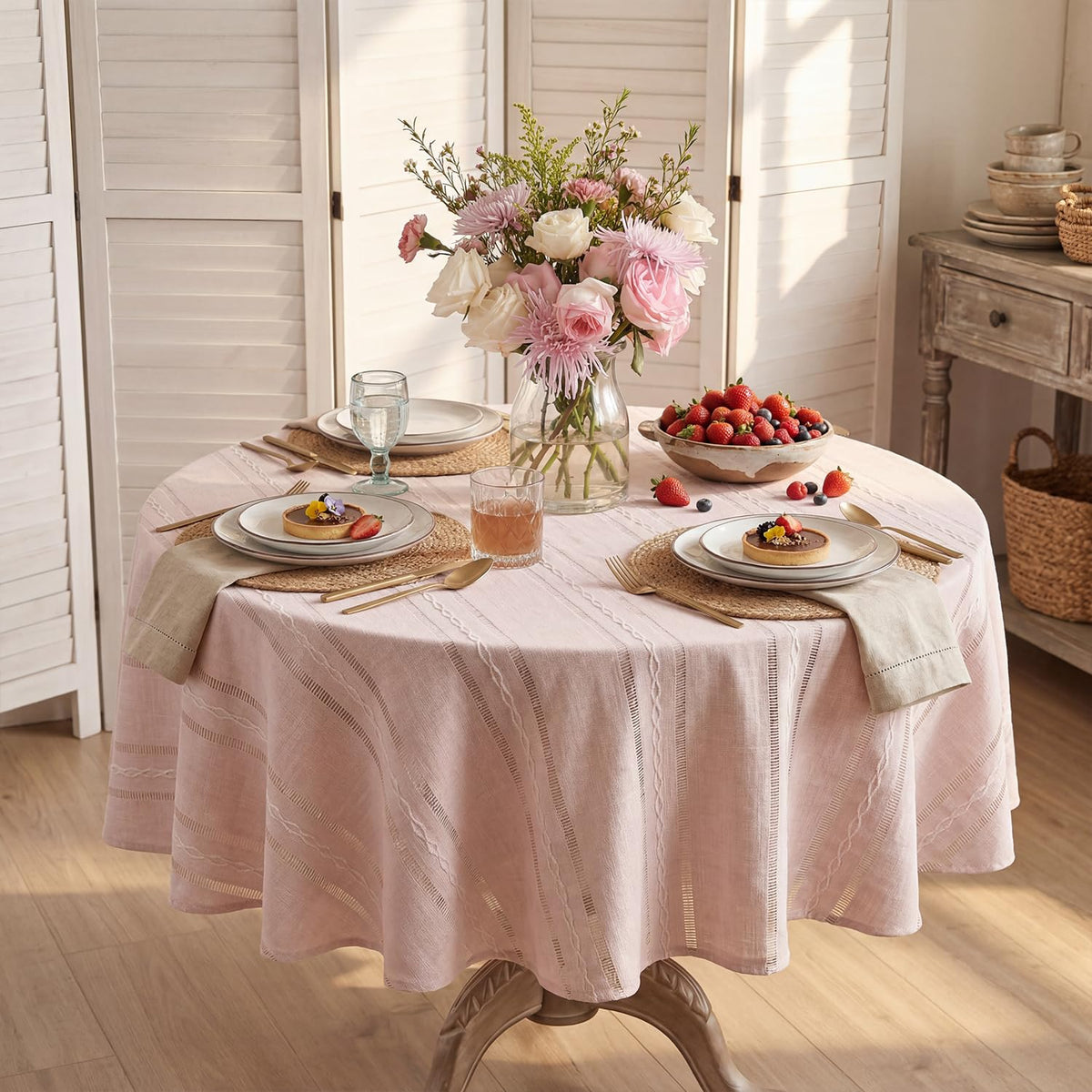 Horaldaily Beige Rectangular Tablecloth, 60×84 Inch, Farmhouse Decor
