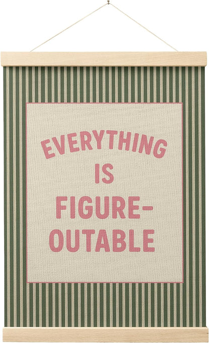 FGFK Everything Is Figureoutable Positive Affirmations Wall Art Poster Hanger Frame, Retro Pink and Green Inspirational Canvas Prints Framed Wall Decor for Office Classroom Home Bedroom, 12x16 Inch