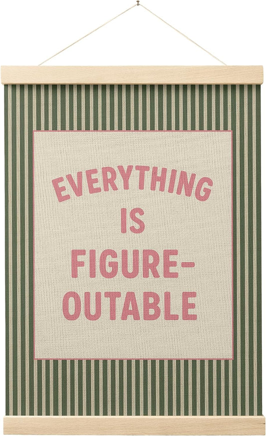FGFK Everything Is Figureoutable Positive Affirmations Wall Art Poster Hanger Frame, Retro Pink and Green Inspirational Canvas Prints Framed Wall Decor for Office Classroom Home Bedroom, 12x16 Inch