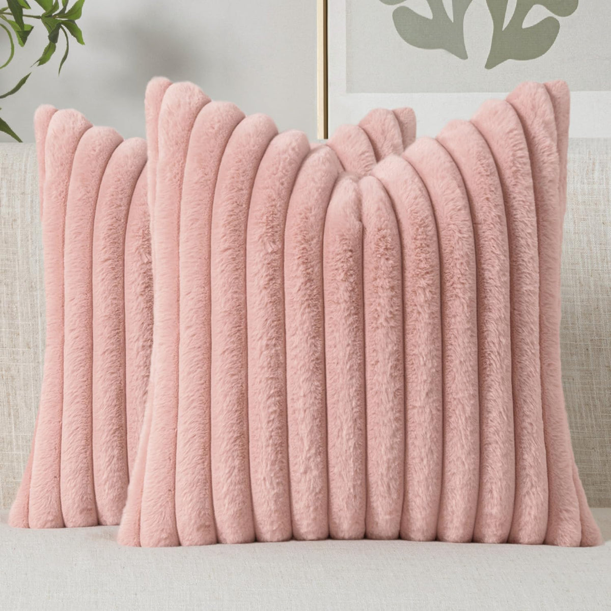 MIULEE Faux Fur Decorative Throw Pillow Covers 18x18 Set of 2 Sage Green