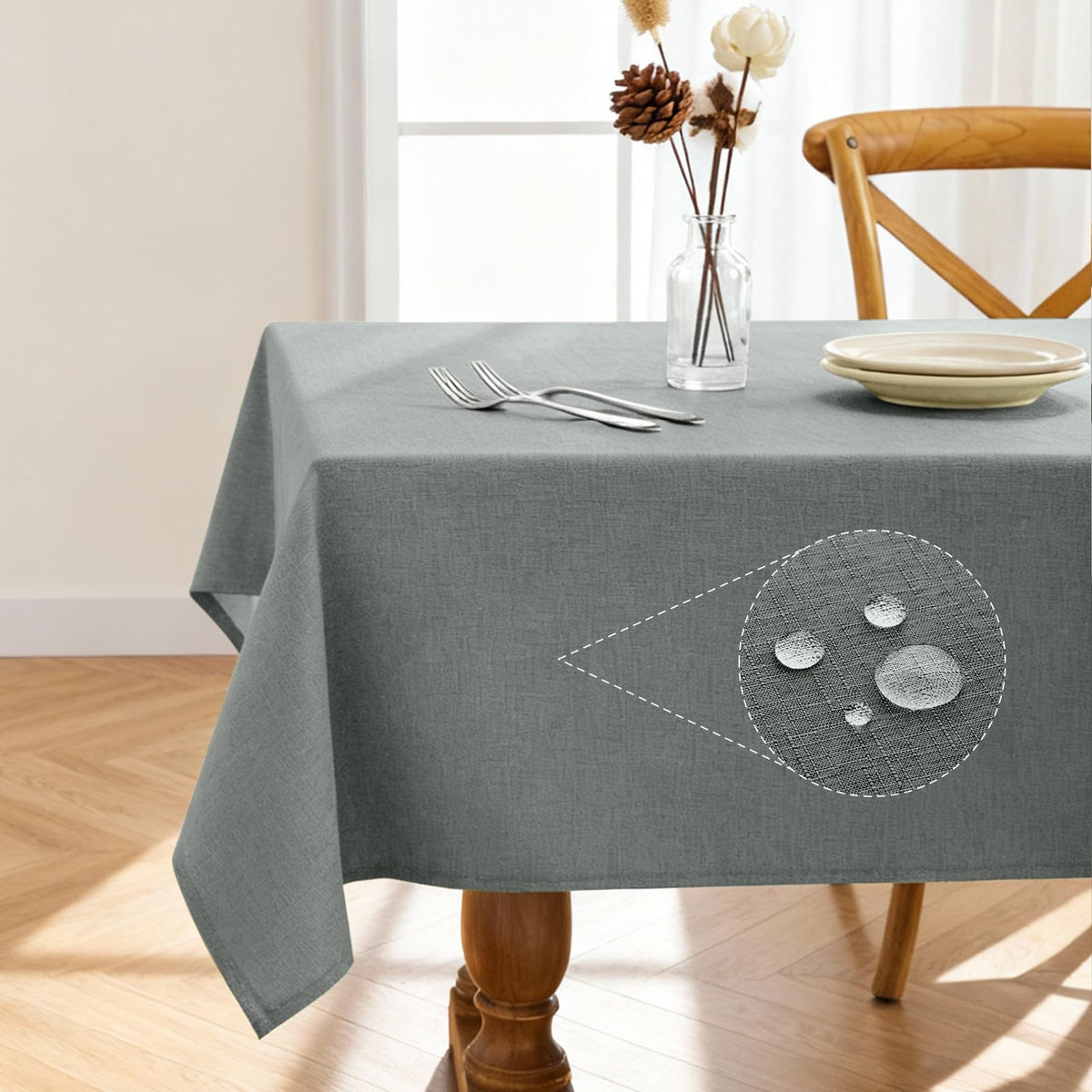 Pureegg Rectangle Linen Tablecloth Waterproof & Stain Resistant, Wrinkle-Free Table Cloth Adds Elegance and Protection, Ideal for Dining, Party, Wedding and Outdoor, 52 x 70 Inch, Sage Green