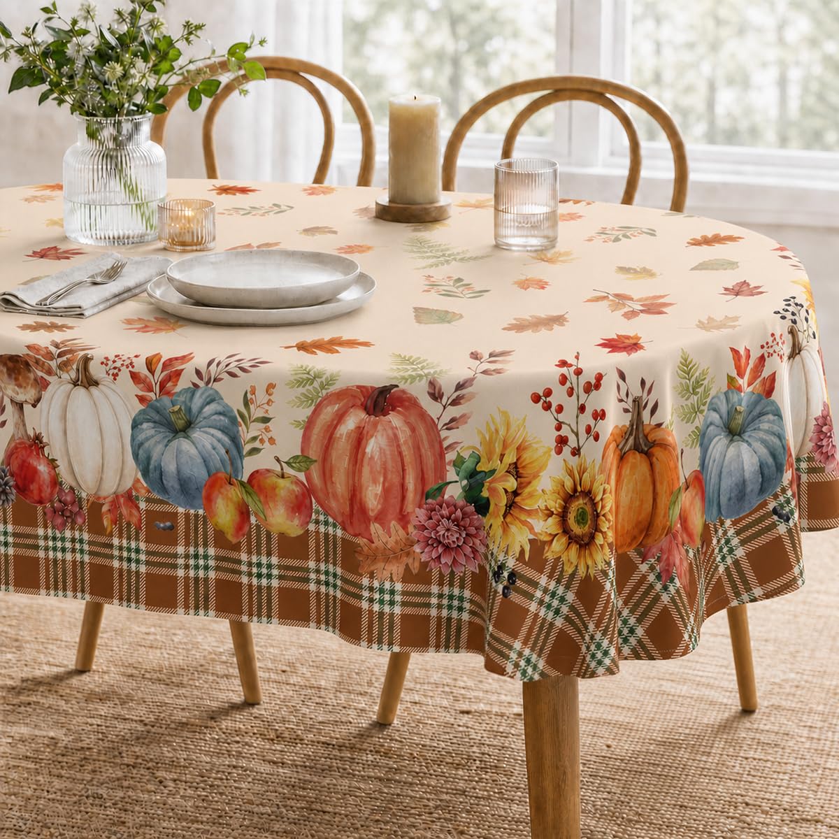 Bnejvif Halloween Tablecloth 60×84 Inch Rectangular,Spiderweb Pumpkin Washable Table Cover for Party Picnic Dinner Decor