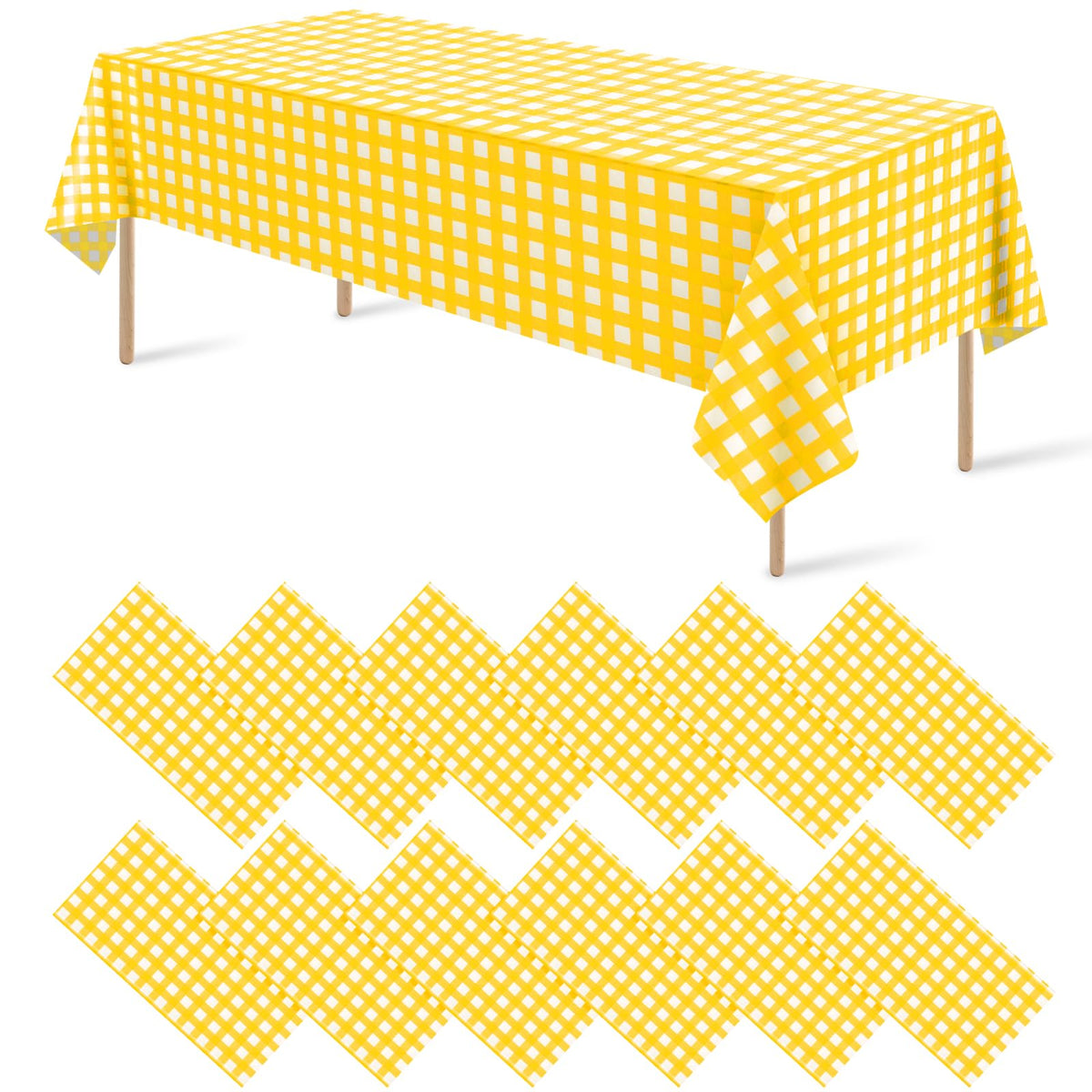 12 Pack Blue and White Plastic Checkered Tablecloth, Premium Decorative Disposable Blue Gingham Plaid Table Cloths for Parties, Rectangle Party Table Cover for Picnic Farm Birthday Wedding, 54x108Inch