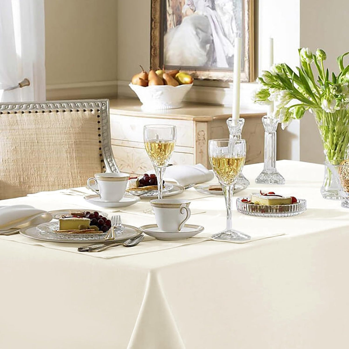 Fitable 6 Pack Ivory Tablecloths 70x120 Inch for 6-8 Ft Rectangle Tables