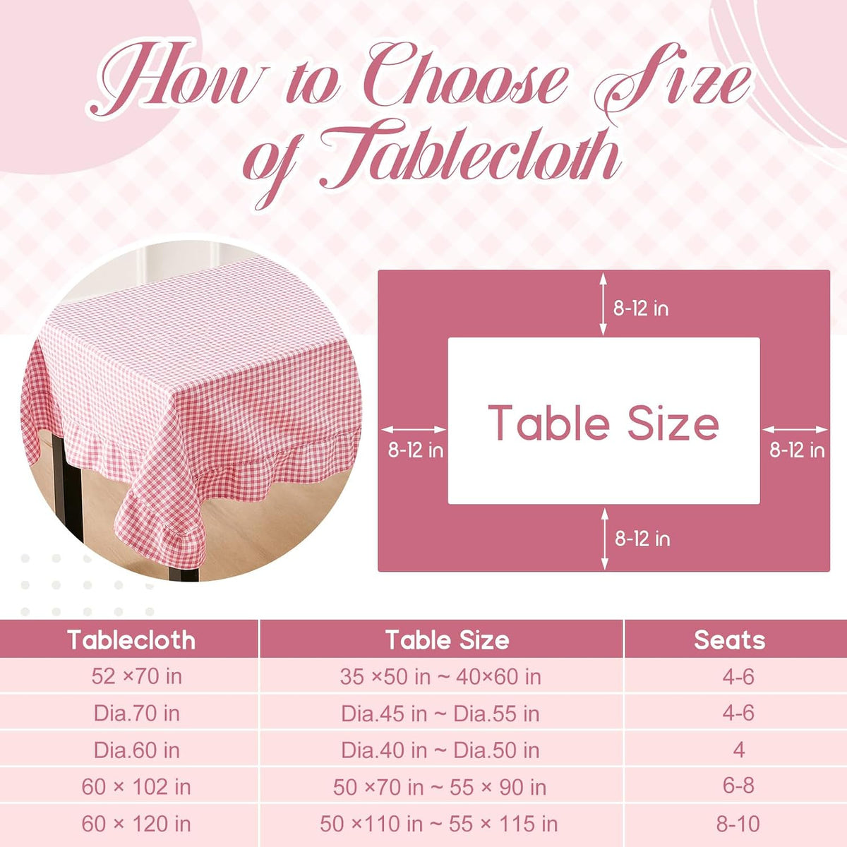 Mindsoft Light Pink Gingham Ruffled Tablecloth, 52 x 70 Inches, Rectangle