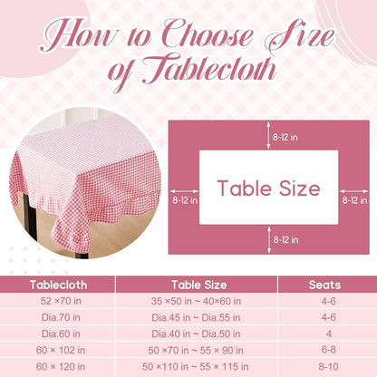 Mindsoft Light Pink Gingham Ruffled Tablecloth, 52 x 70 Inches, Rectangle