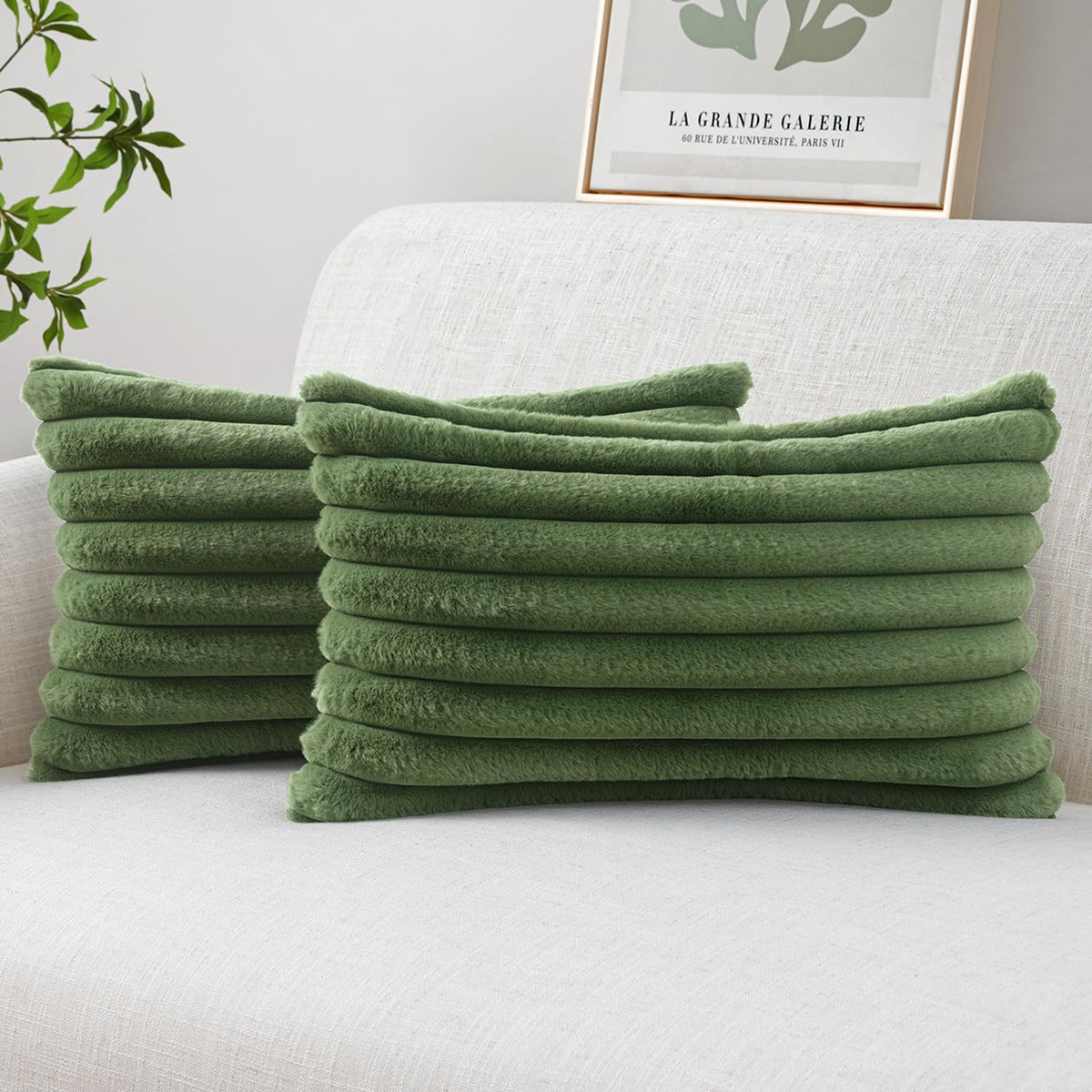 MIULEE Faux Fur Decorative Throw Pillow Covers 18x18 Set of 2 Sage Green