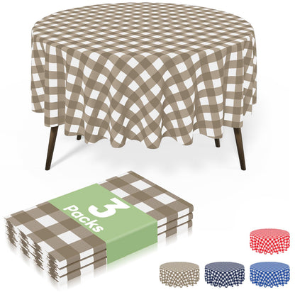 misaya 3 Packs Khaki White Buffalo Gingham Plastic Disposable Table Cloth