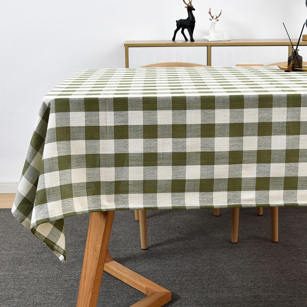 Gingham Tablecloth Rectangle Table Cloth Heavy Duty Cotton Checkered Table Cover for Spring Picnic Kitchen Dining(C-Beige, 52x70 inch)