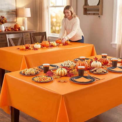 Orange Tablecloth 4 Pack, 54 x 108 Inch Disposable Plastic Table Covers