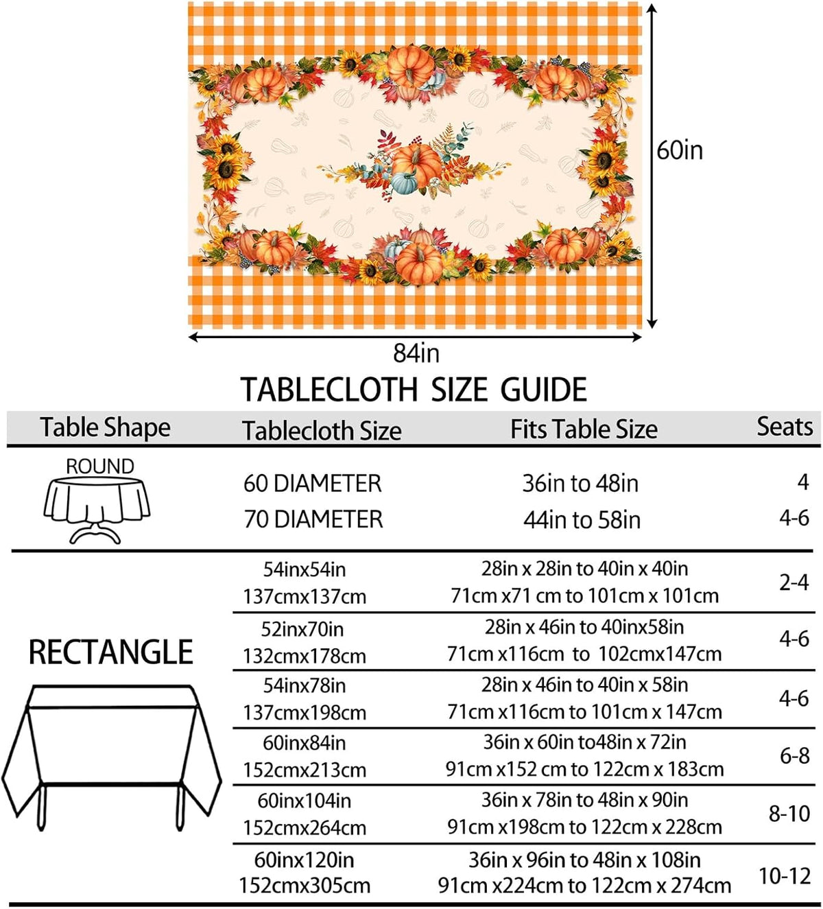 Hexagram Fall Tablecloth 60 x 84 Inches, Plaid Fall Table Cloth Rectangle