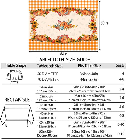 Hexagram Fall Tablecloth 60 x 84 Inches, Plaid Fall Table Cloth Rectangle
