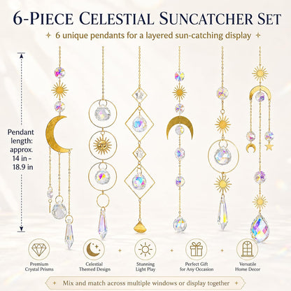 6Pieces Colorful Crystals Suncatcher Hanging Sun Catcher with Chain