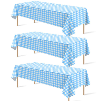 12 Pack Blue and White Plastic Checkered Tablecloth, Premium Decorative Disposable Blue Gingham Plaid Table Cloths for Parties, Rectangle Party Table Cover for Picnic Farm Birthday Wedding, 54x108Inch