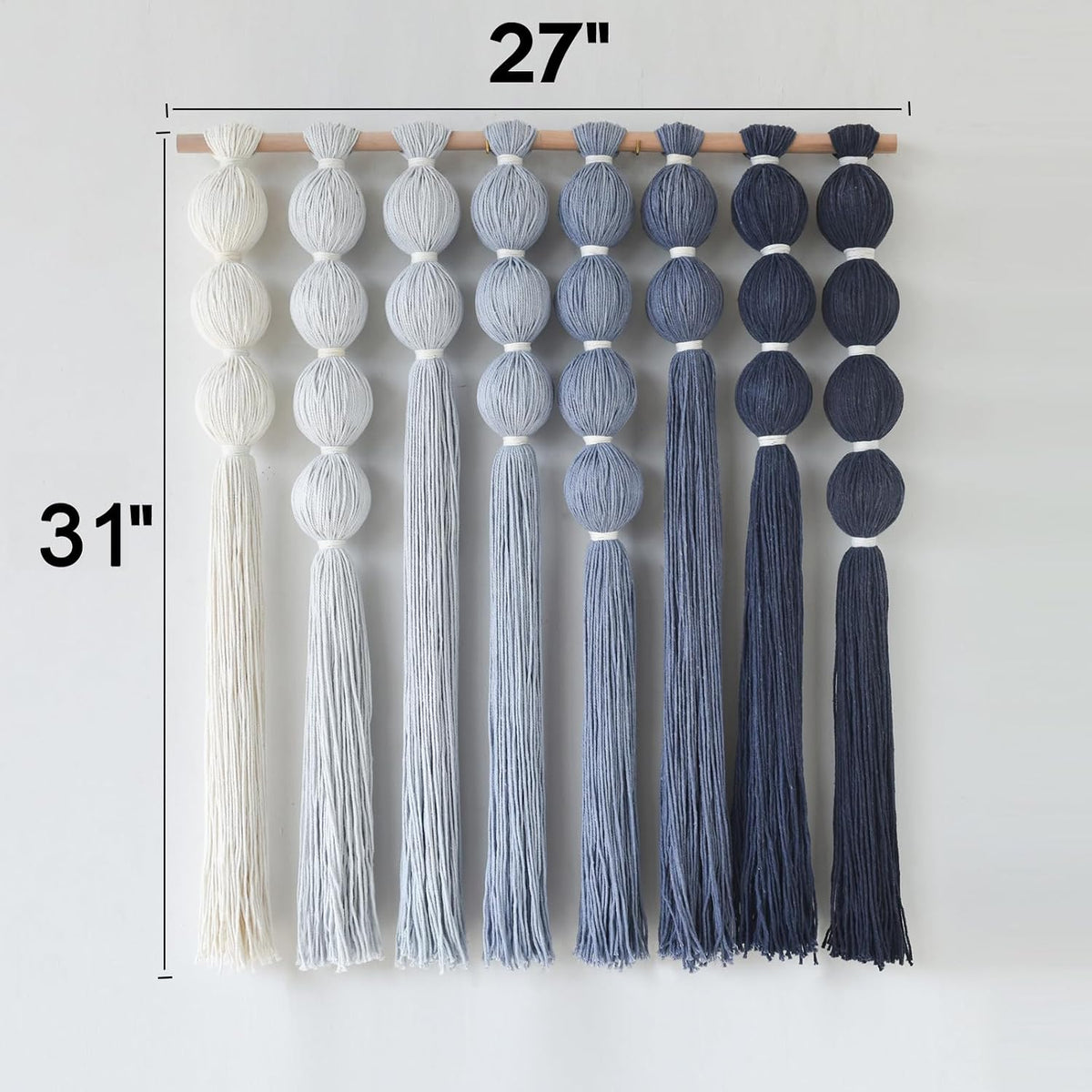 Macrame Wall Hanging Dip Dyed Blue Yarn Wall Art Tassel Decor 27" W*31" L