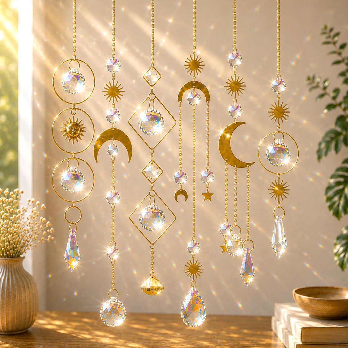 6Pieces Colorful Crystals Suncatcher Hanging Sun Catcher with Chain