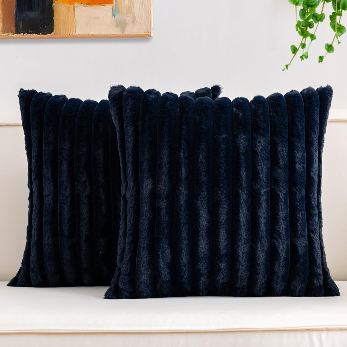 Pack of 2 Faux Fur Christmas Throw Pillow Covers 18x18 Inch, Cream White