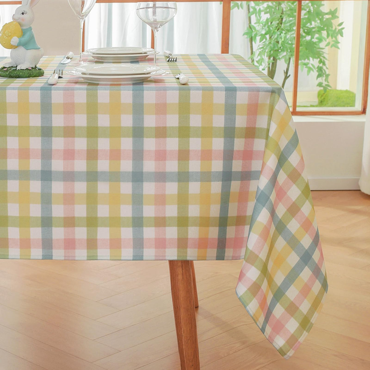 Alsoo Checkered Tablecloth Rectangle Gingham Table Cloth Washable Cotton Linen Fall Thanksgiving Buffalo Plaid Table Cover for Picnic Kitchen Dining Room, Orange and White, 60 * 75 inch