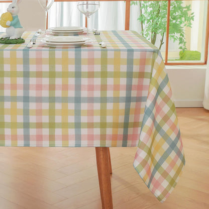 Alsoo Checkered Tablecloth Rectangle Gingham Table Cloth Washable Cotton Linen Fall Thanksgiving Buffalo Plaid Table Cover for Picnic Kitchen Dining Room, Orange and White, 60 * 75 inch