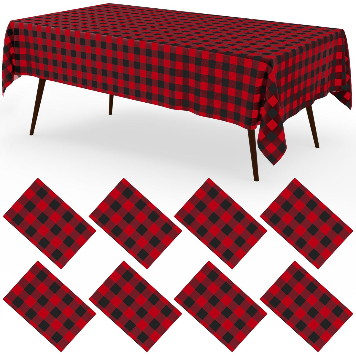 misaya 8 Packs Buffalo Disposable Table Cloth, 54 x 108 Inch Waterproof Plastic Tablecloth, Rectangle Khaki and White Checkered Table Covers for Picnic, Birthday, Party