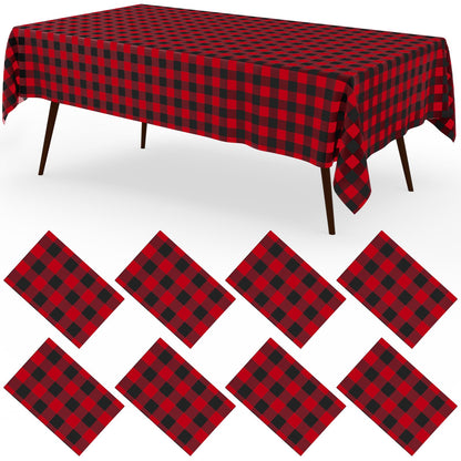 misaya 8 Packs Buffalo Disposable Table Cloth, 54 x 108 Inch Waterproof Plastic Tablecloth, Rectangle Khaki and White Checkered Table Covers for Picnic, Birthday, Party