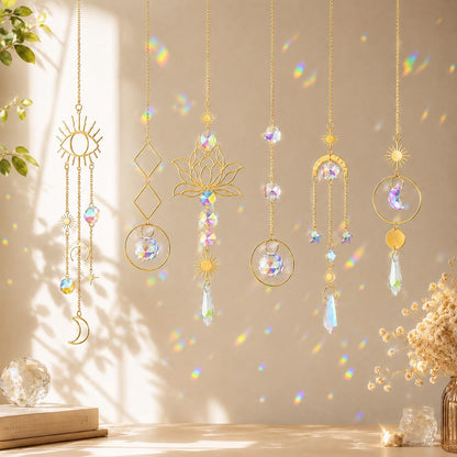 6Pieces Colorful Crystals Suncatcher Hanging Sun Catcher with Chain