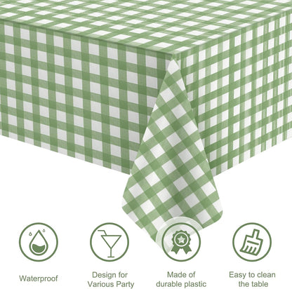 6 Pcs Sage Green Gingham Tablecloths, Checkered Table Covers 54 x 108 Inch