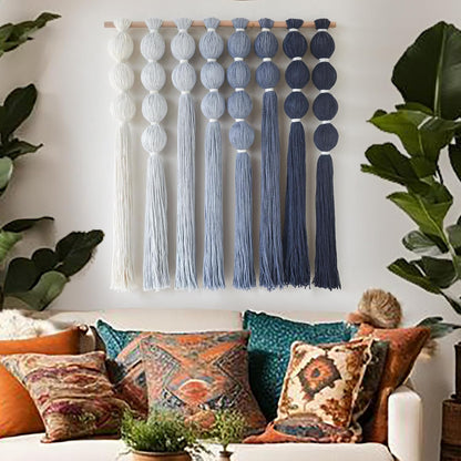 Macrame Wall Hanging Dip Dyed Blue Yarn Wall Art Tassel Decor 27" W*31" L