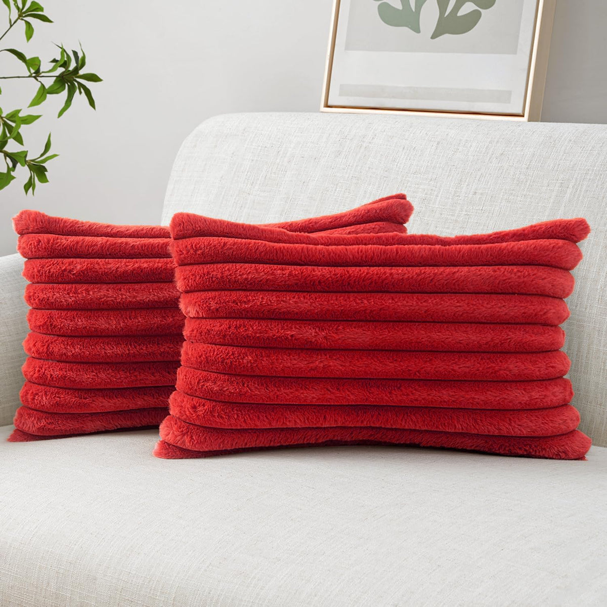 MIULEE Faux Fur Decorative Throw Pillow Covers 18x18 Set of 2 Sage Green