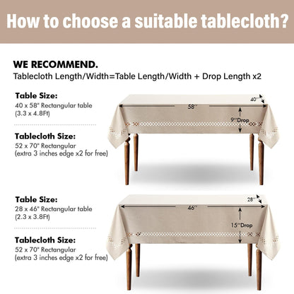MIULEE Beige Rectangle Tablecloth with Decorative Cutouts 52x70 Inch