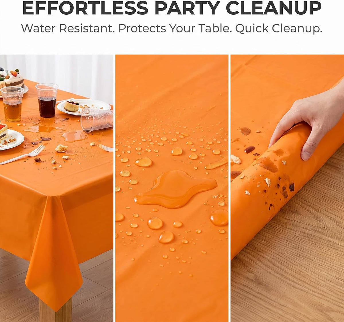 Orange Tablecloth 4 Pack, 54 x 108 Inch Disposable Plastic Table Covers