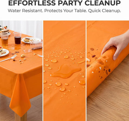 Orange Tablecloth 4 Pack, 54 x 108 Inch Disposable Plastic Table Covers