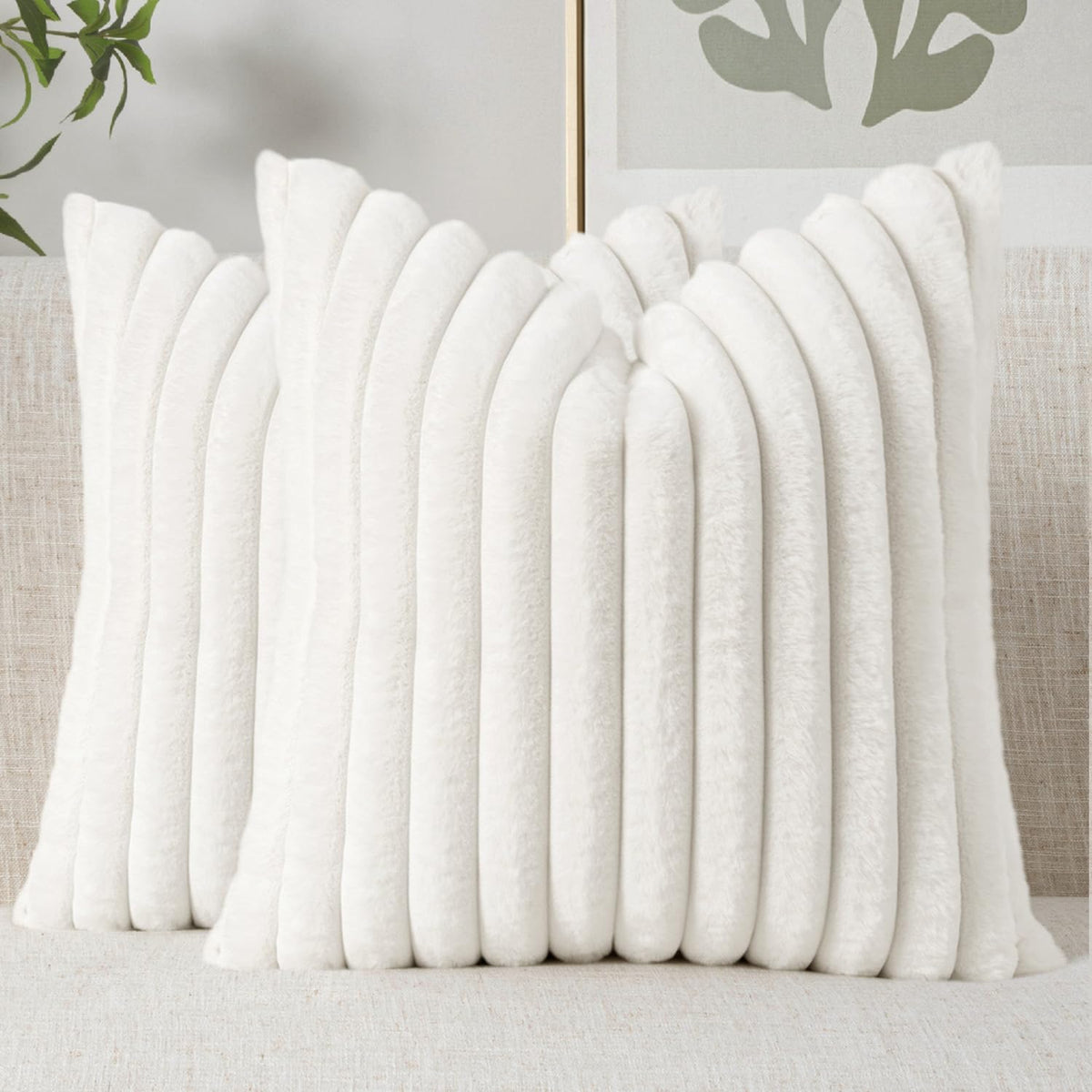 MIULEE Faux Fur Decorative Throw Pillow Covers 18x18 Set of 2 Sage Green