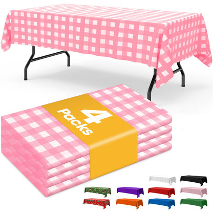 Niuara White Plastic Table Cloth - 4 Pack 54" × 108" Rectangle Disposable Tablecloths for 6FT Tables, Table Cover for Party, Holiday & Gathering Use
