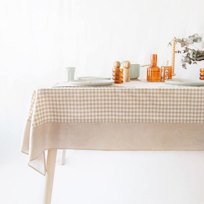 MONDAY MOOSE Gingham Checkered Farmhouse Rustic Picnic Style Decoration Rectangle Natural Stonewashed Cotton Tablecloth for Kitchen, Dining Room, Restaurant (60x102 inch, Beige)