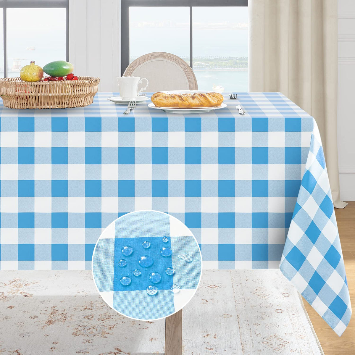 Softalker Gingham Tablecloth Rectangle, Black and White, 60 x 84 Inch