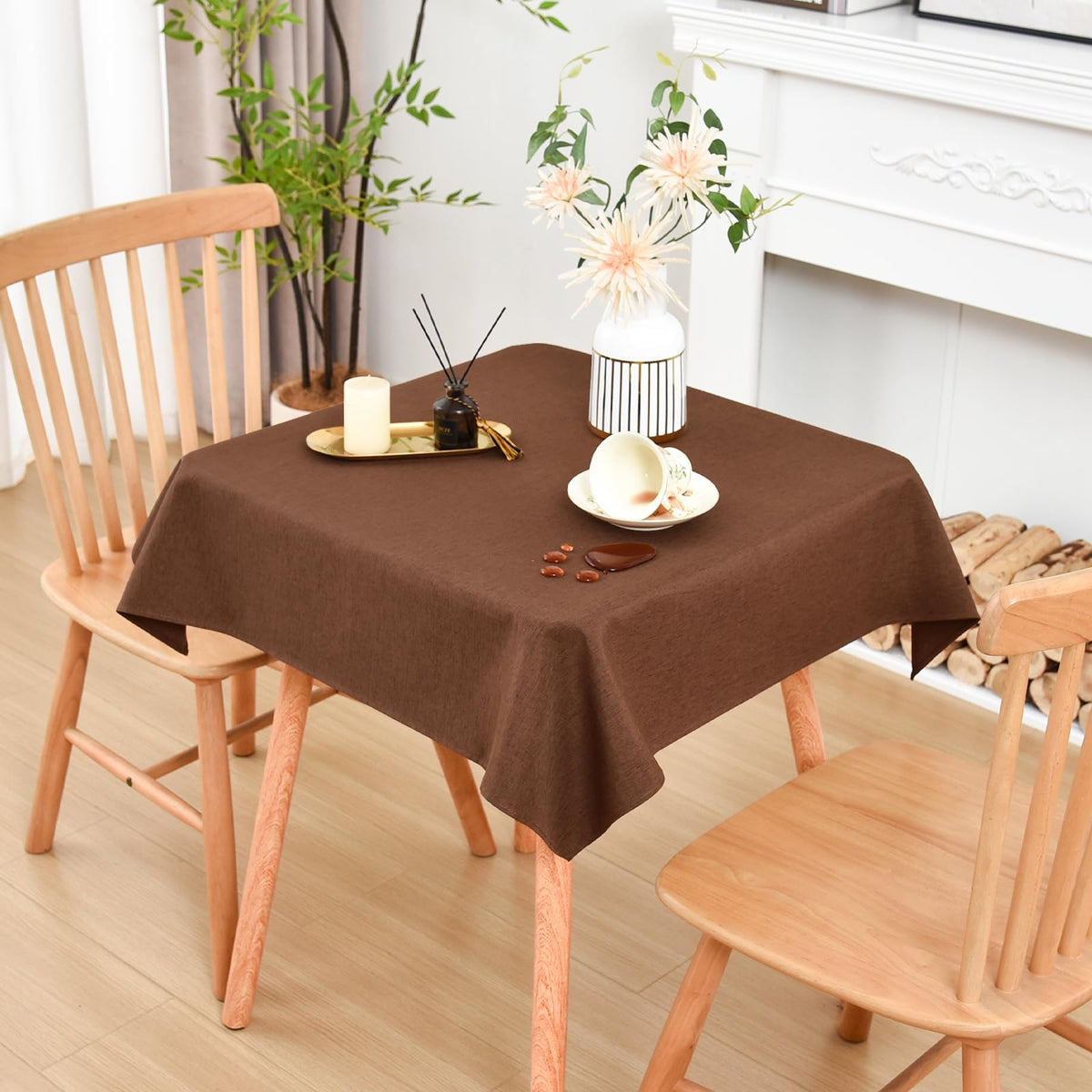 Wolkemer Oval Tablecloth 60 x 102 Inches Faux Linen Water Resistant