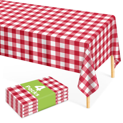 Mulbozy 4 Pcs Pink Gingham Tablecloth 54×108in, Pink Checkered Table Cloth