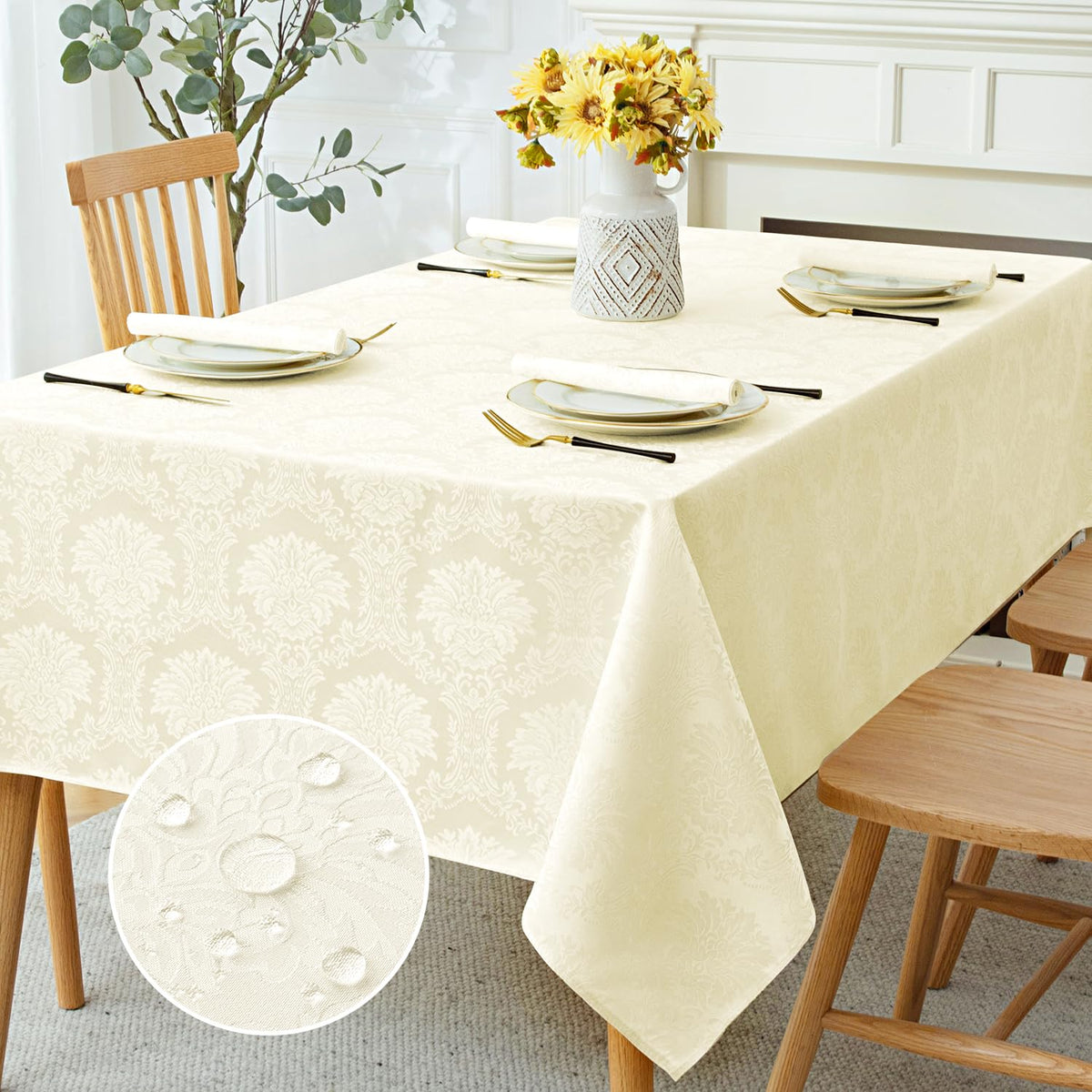 Romanstile Fall Jacquard Rectangle Tablecloth, Thanksgiving Dining Decor