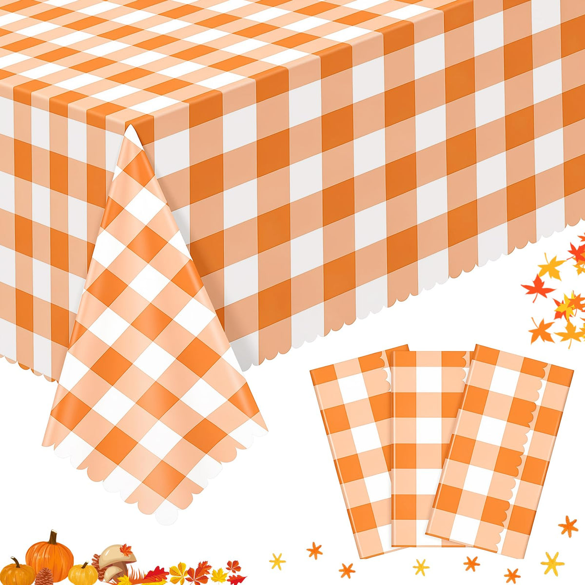 NatNarr 3 Pack Sage Green Gingham Tablecloth, Scalloped Party Table Cover