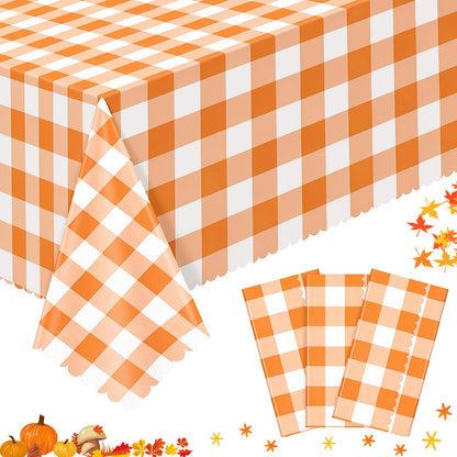 NatNarr 3 Pack Sage Green Gingham Tablecloth, Scalloped Party Table Cover