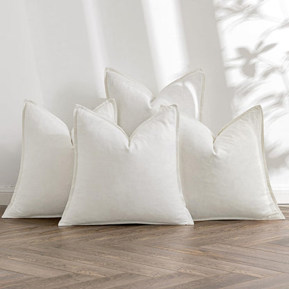 MIULEE Neutral Brown Boho Linen Pillow Covers 18x18 Inch Pack of 4