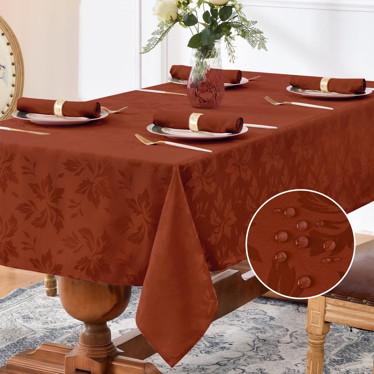 Romanstile Fall Jacquard Rectangle Tablecloth, Thanksgiving Dining Decor