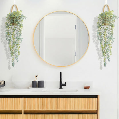 Fake Hanging Plant Decor Indoor, Eucalyptus Artificial Faux Plants in Wall Woven Planters, Jute Hanger with Black Pot Soft Green 1PCS 23Inch Long