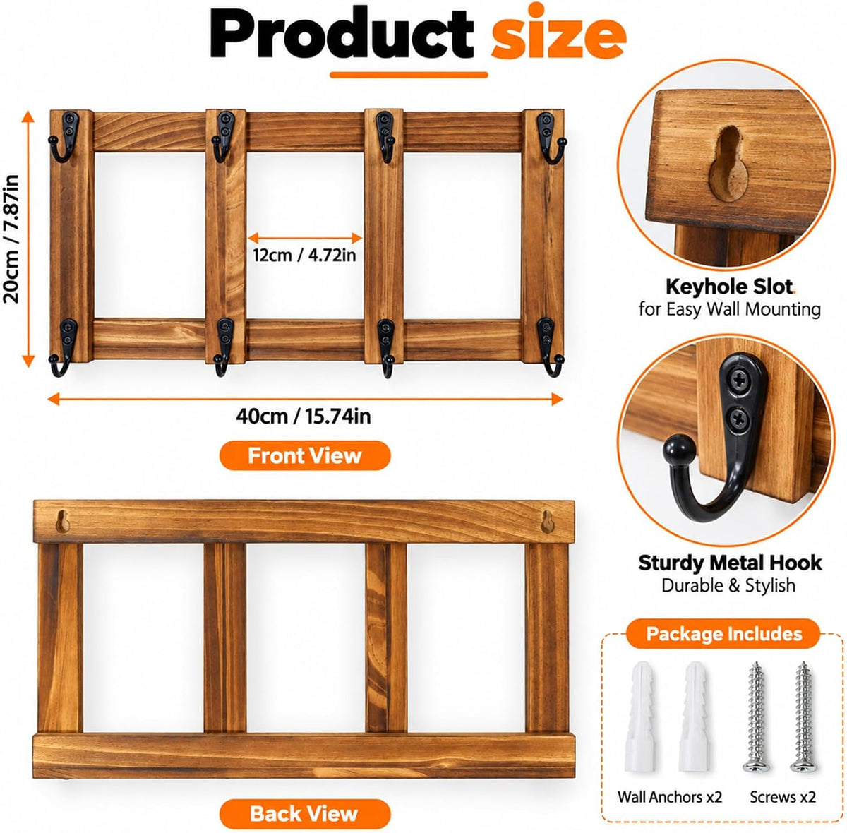 Yohsnor Wooden Coffee Mug Wall Rack-Durable Mug Holder Wall with 8 Hooks