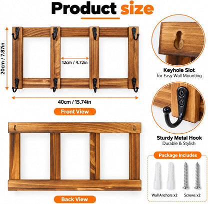 Yohsnor Wooden Coffee Mug Wall Rack-Durable Mug Holder Wall with 8 Hooks