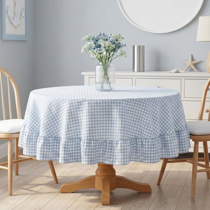 Mindsoft Light Pink Gingham Ruffled Tablecloth, 52 x 70 Inches, Rectangle