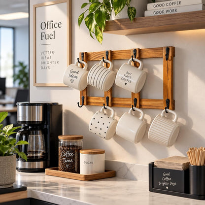 Yohsnor Wooden Coffee Mug Wall Rack-Durable Mug Holder Wall with 8 Hooks