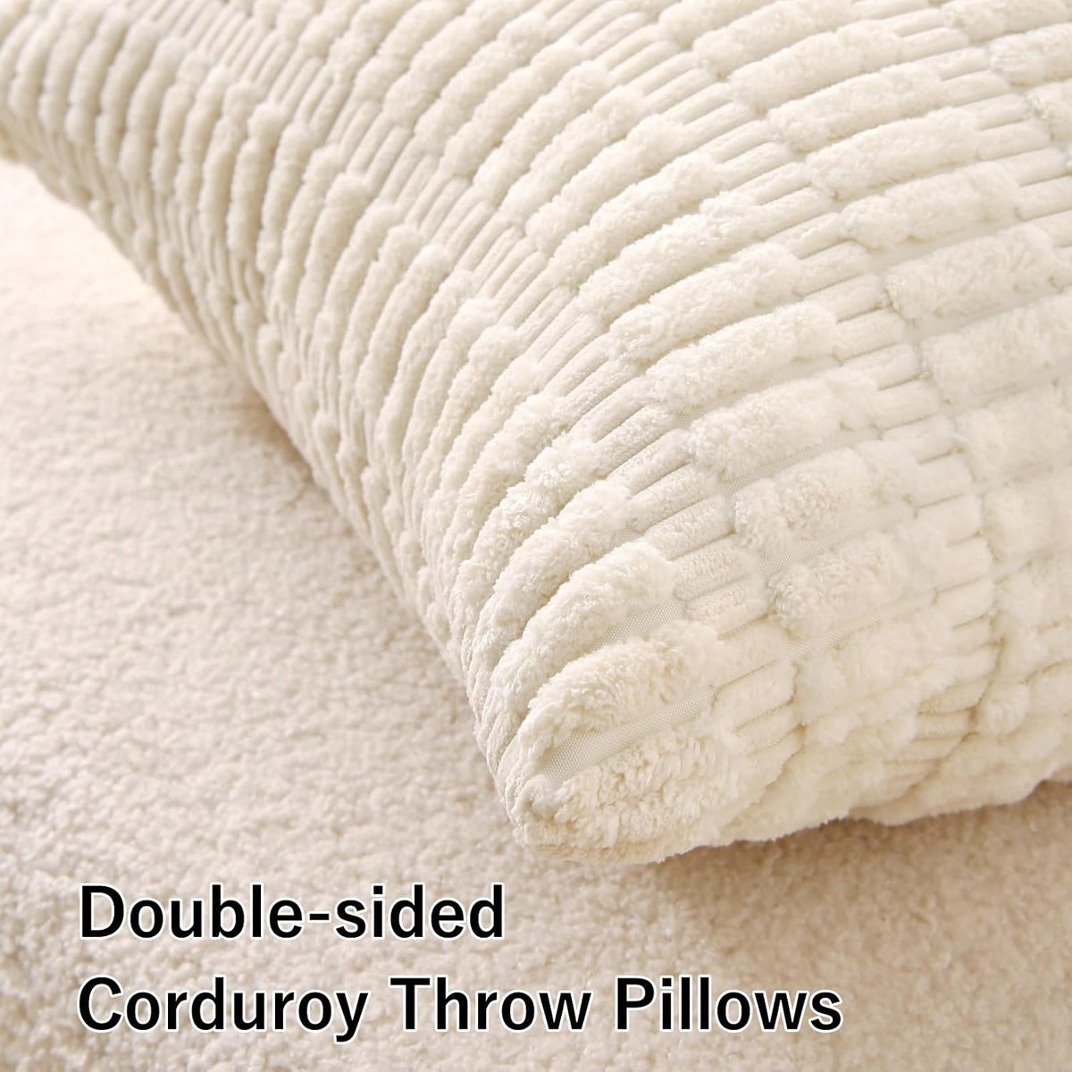 2 Pack Corduroy Decorative Throw Pillow with Inserts, 18x18 Inch Soft Boho Throw Pillow, Square Striped Throw Pillows for Couch, Bed, Sofa Decor(Beige)