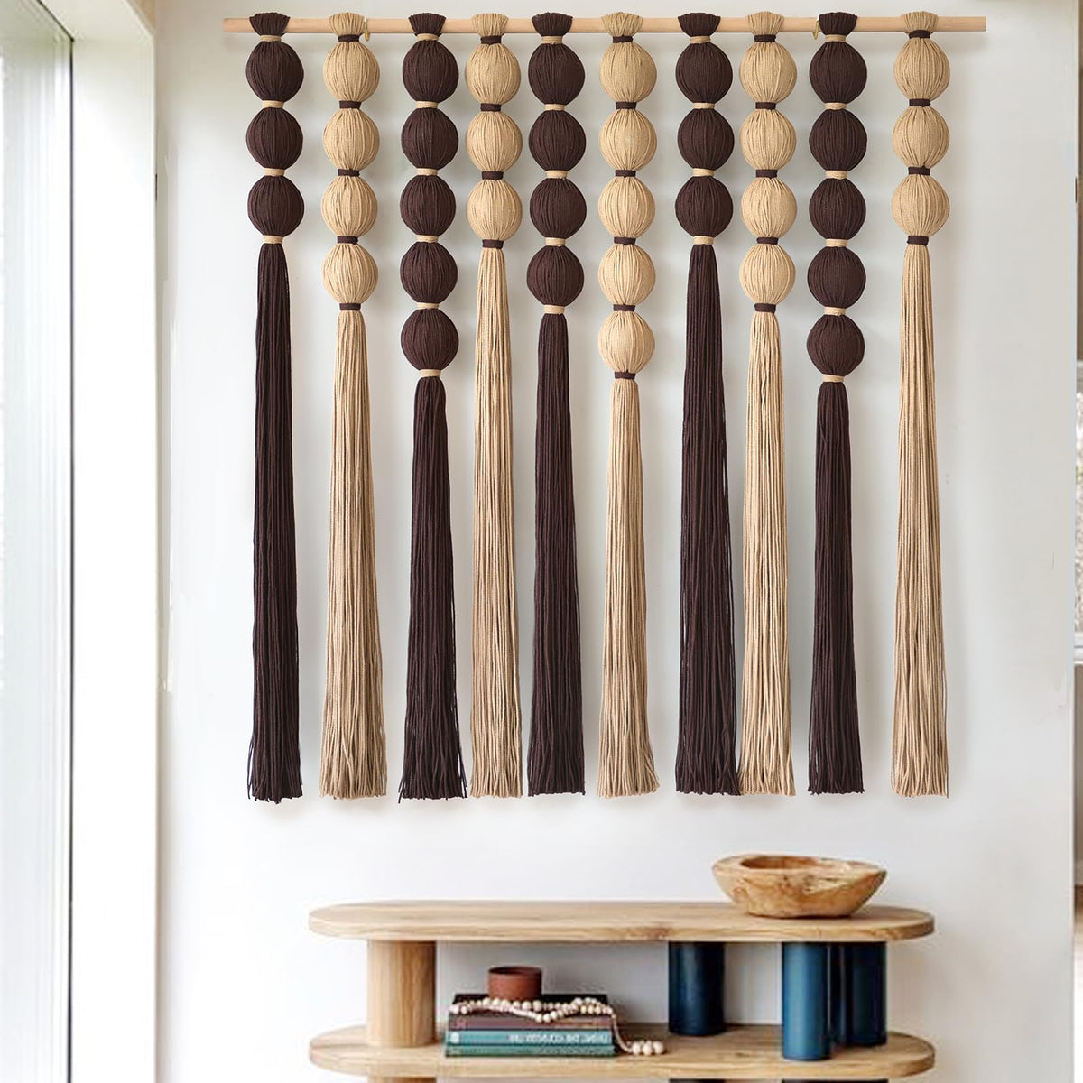 Macrame Wall Hanging Dip Dyed Blue Yarn Wall Art Tassel Decor 27" W*31" L